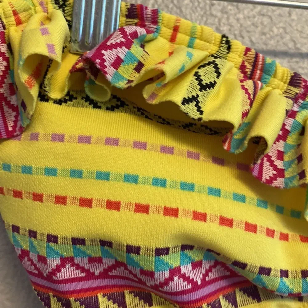 Roxy- yellow ruffle bandeau bikini top- Size large